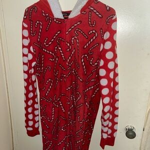 Red Candy Cane Onesie Pajamas for adult